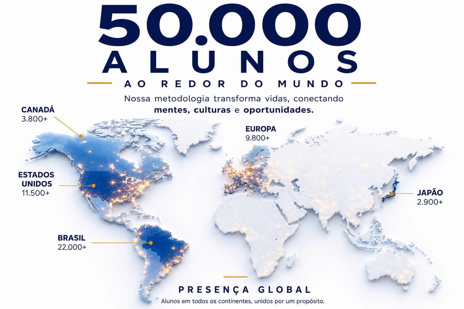 Mapa com a presença global dos alunos do Instituto de Neurofluência